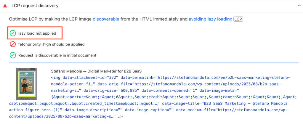 Lazy Loading not applied on hero image in viewport as WordPress SEO optimization